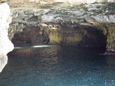...illuminata dal sole che filtra da alcune aperture in superficie che vanno a colorare le stalattiti di sale che costellano la roccia...
